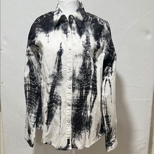 TWENTY X Men's Black and White Tie-Dye Casual Shirt